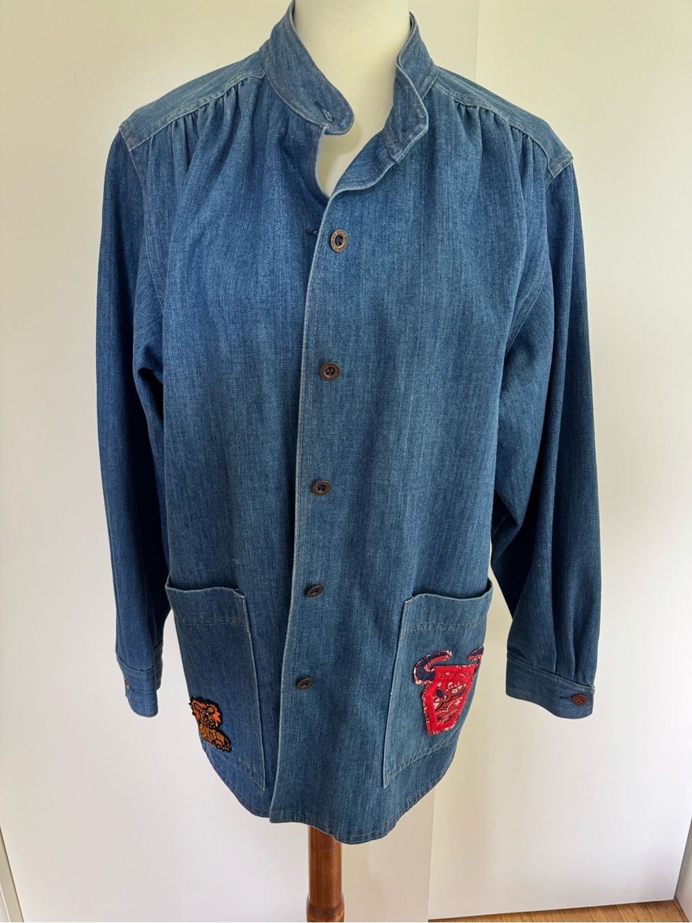 Koret Blue Denim Shirt Jacket with Embroidered Patches